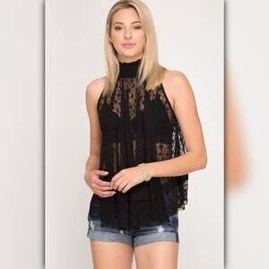 ♥ 636 ♥ (S) Sleeveless Mock Necklace Swing Hi-Lo Top